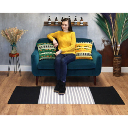 Tapis indien en coton - 70x170cm - Noir/Gris