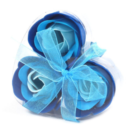 Lot de 3 boîtes à savon en forme de cœur - Roses de mariage bleues