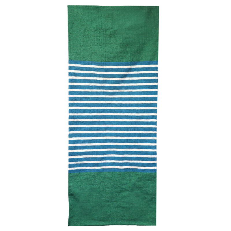 Tapis indien en coton - 70x170cm - Bleu/Vert