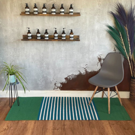 Tapis indien en coton - 70x170cm - Bleu/Vert
