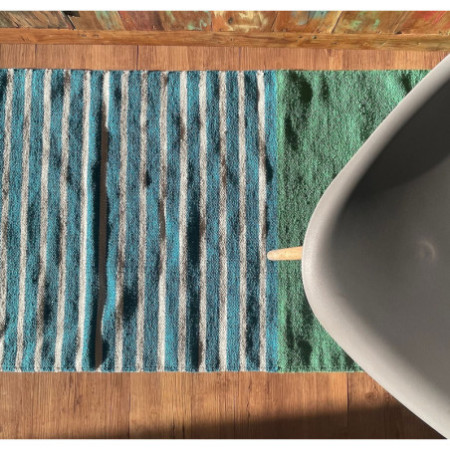 Tapis indien en coton - 70x170cm - Bleu/Vert