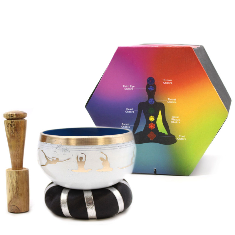 Ensemble de bols chantants Yoga Moves - Blanc/Bleu 10,7 cm
