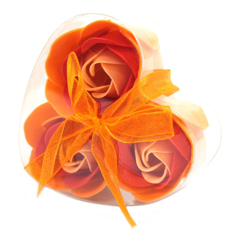 Coffret 3 savons en forme de cœur - Roses pêche