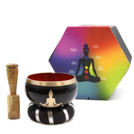 Ensemble de bols chantants Bouddha - Noir/Orange 10,7 cm