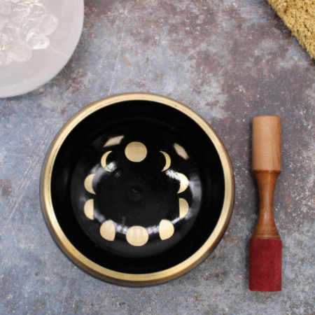 Grand ensemble de bols chantants phases de lune - Noir 14 cm