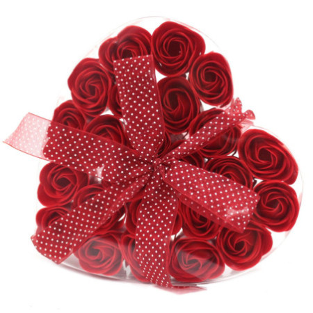 Coffret de 24 savons en forme de cœur - Roses rouges