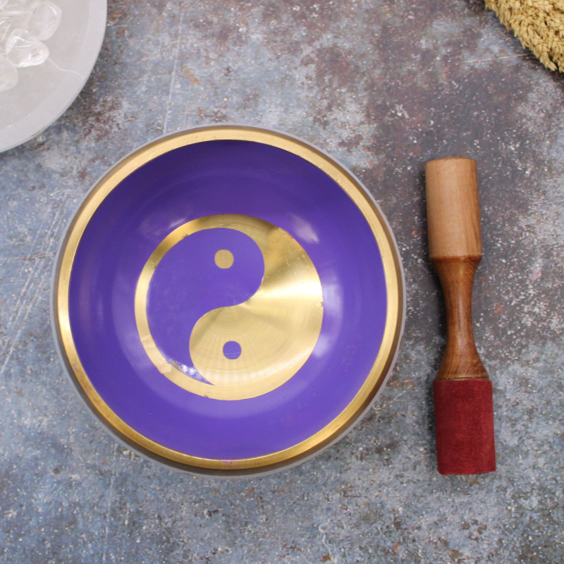 Grand ensemble de bols chantants Yin et Yang - Blanc/Violet 14 cm