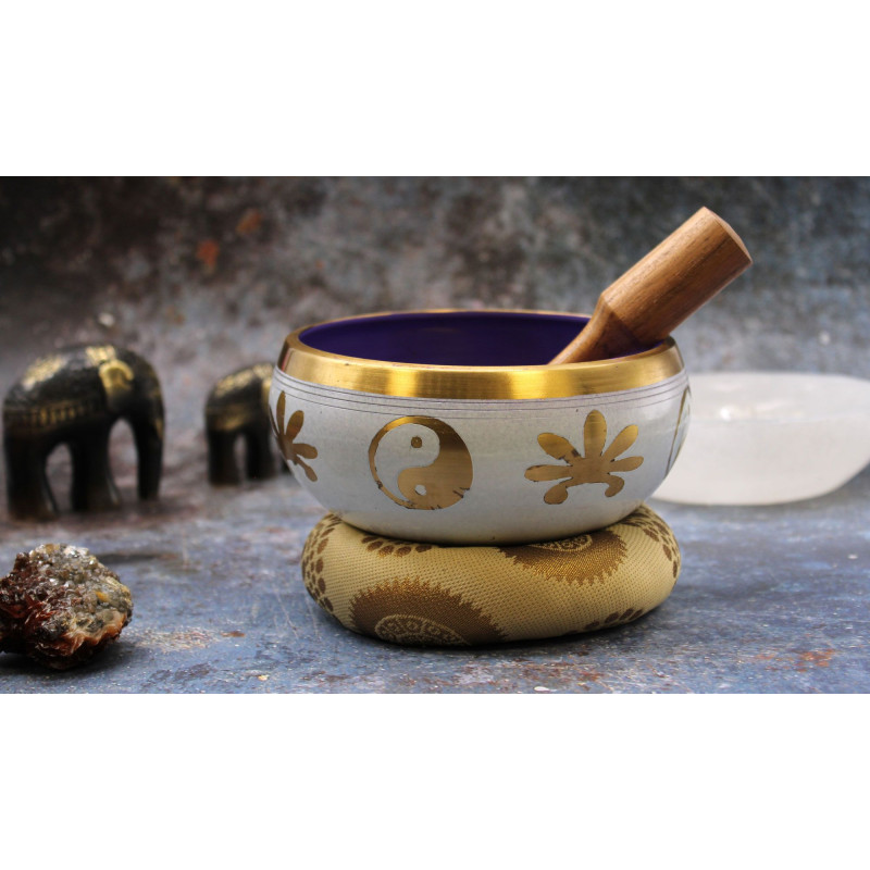 Grand ensemble de bols chantants Yin et Yang - Blanc/Violet 14 cm