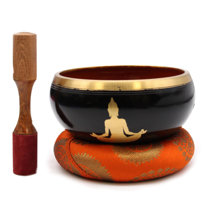 Grand ensemble de bols chantants Bouddha - Noir/Orange 14 cm