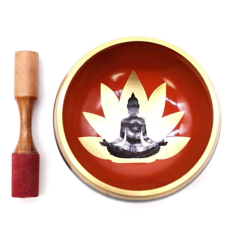 Grand ensemble de bols chantants Bouddha - Noir/Orange 14 cm