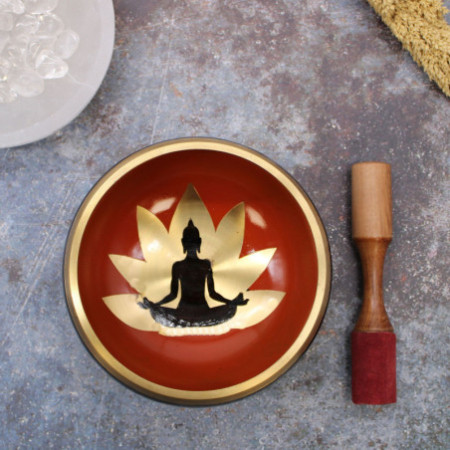 Grand ensemble de bols chantants Bouddha - Noir/Orange 14 cm