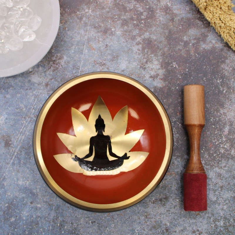 Grand ensemble de bols chantants Bouddha - Noir/Orange 14 cm