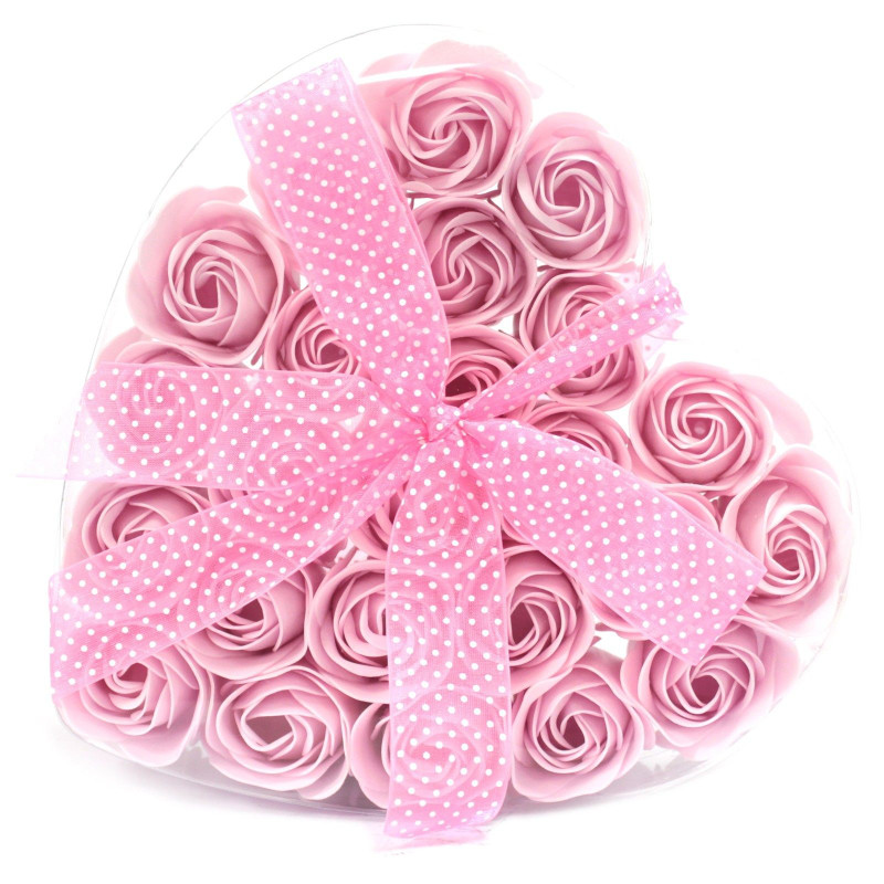 Coffret de 24 savons en forme de cœur - Roses roses