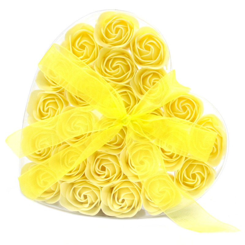 Coffret de 24 savons en forme de cœur - Roses jaunes
