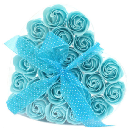 Coffret de 24 savons en forme de cœur - Roses bleues