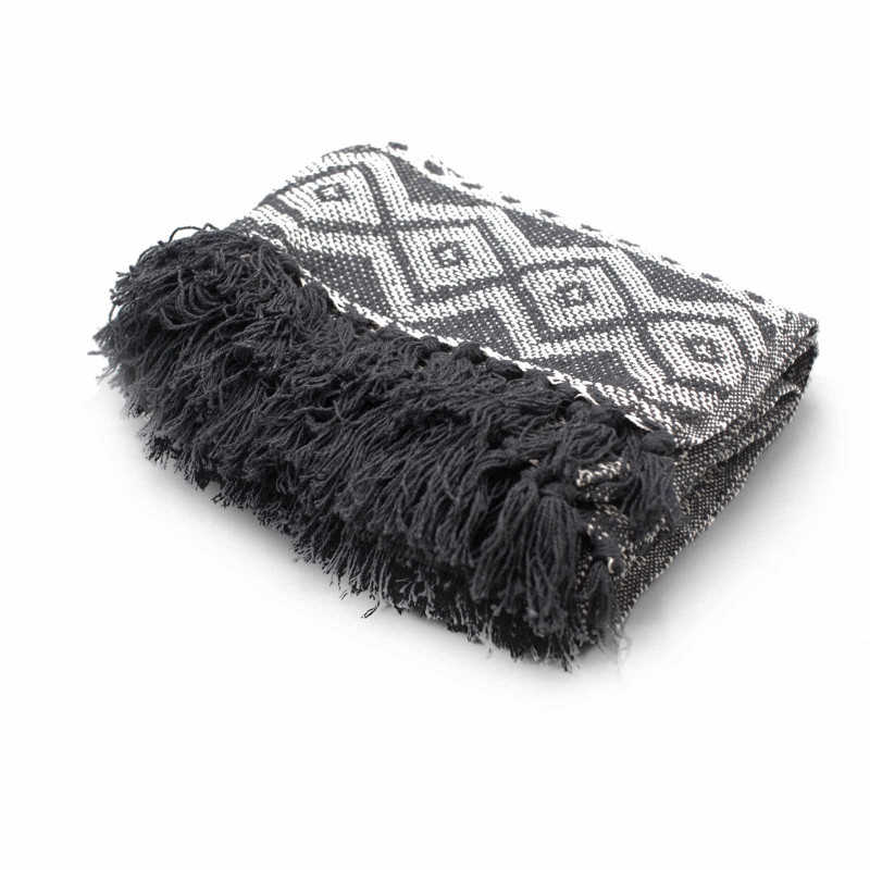 Plaids Boho Comfort - Motif géométrique gris
