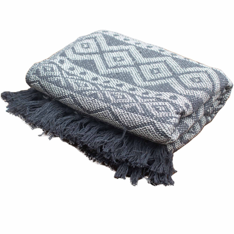 Plaids Boho Comfort - Motif géométrique gris
