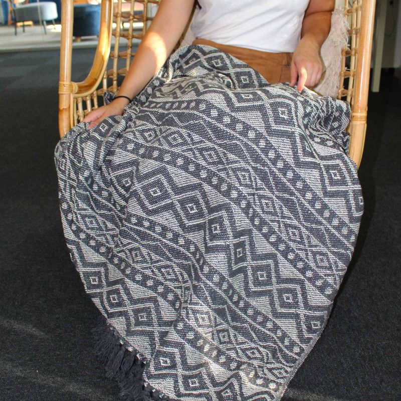 Plaids Boho Comfort - Motif géométrique gris