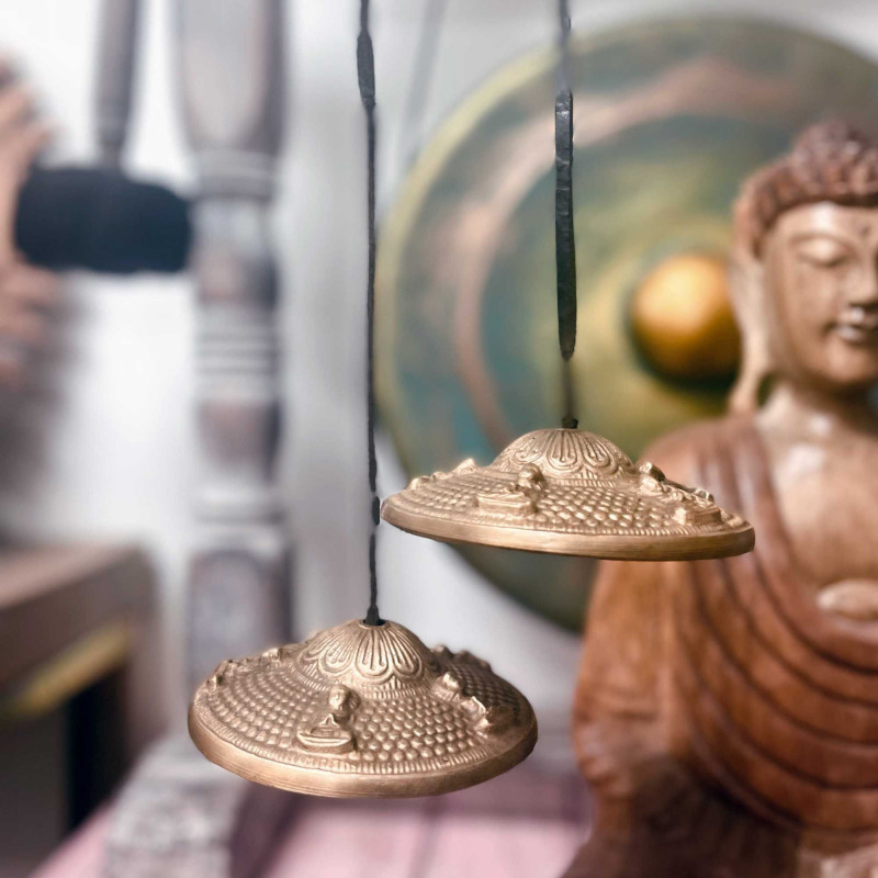 Tingsha tibétain - Cinq Bouddhas - environ 9,5 cm