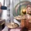 Tingsha tibétain - Cinq Bouddhas - environ 9,5 cm