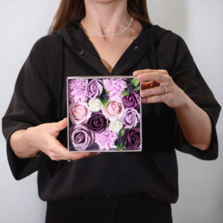 Boîte carrée - Rose lavande et œillet