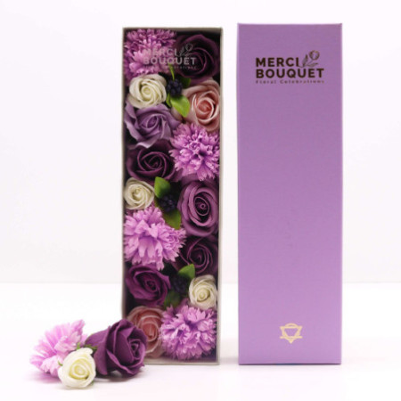Boîte longue - Rose lavande et œillet