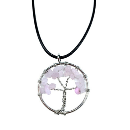 Pendentif Arbre de Vie - Quartz Rose