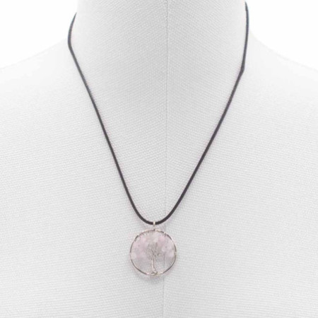 Pendentif Arbre de Vie - Quartz Rose