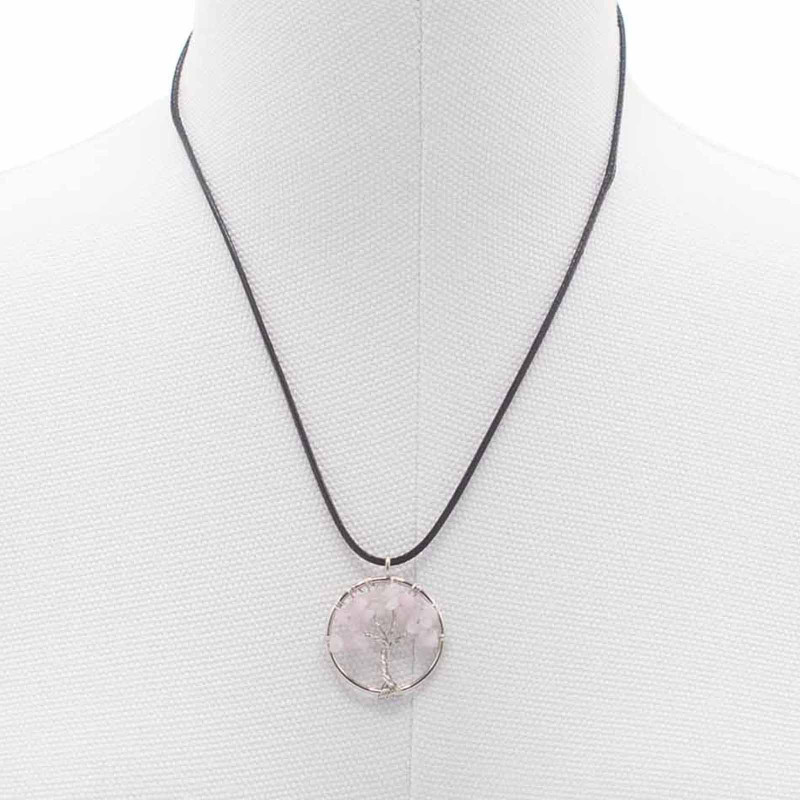 Pendentif Arbre de Vie - Quartz Rose