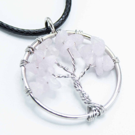 Pendentif Arbre de Vie - Quartz Rose
