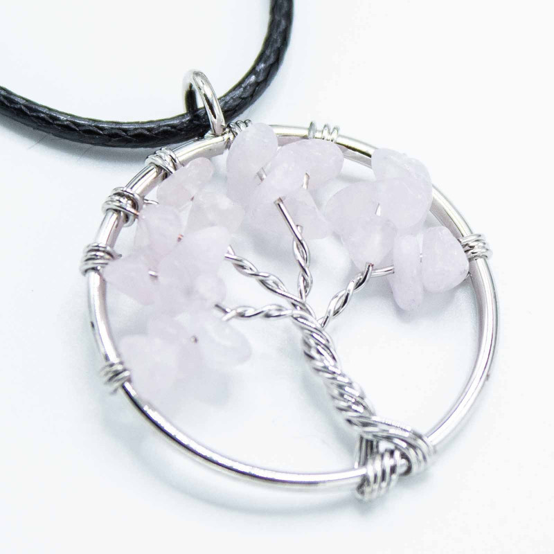 Pendentif Arbre de Vie - Quartz Rose