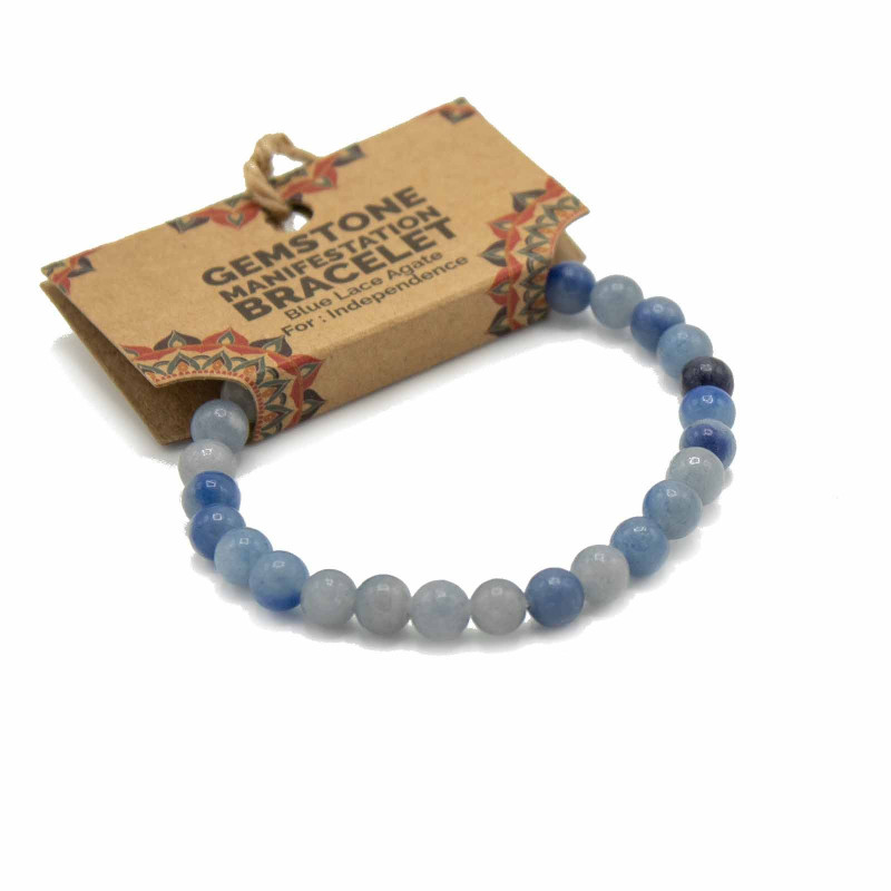 Bracelet Manifestation en Pierres Précieuses - Agate Dentelle Bleue - Indépendance