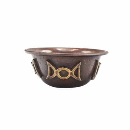 Bol rituel en cuivre antique avec triple lune 8x4cm