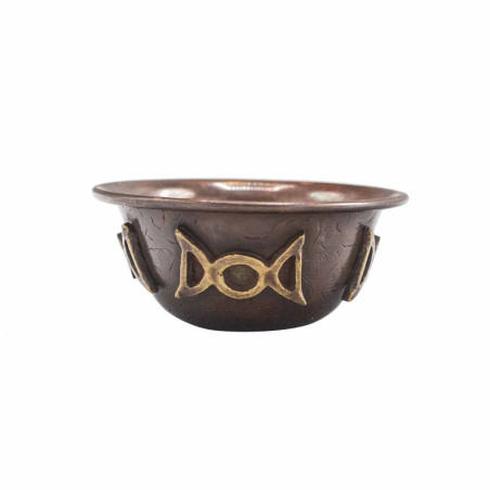 Bol rituel en cuivre antique avec triple lune 8x4cm
