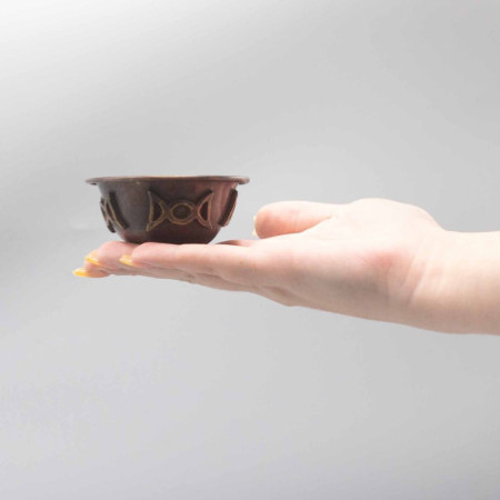 Bol rituel en cuivre antique avec triple lune 8x4cm