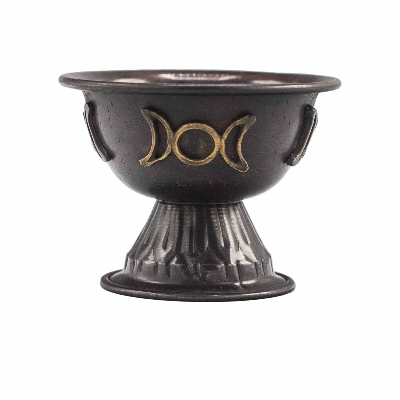Calice rituel en cuivre antique Triple Lune 10x8cm