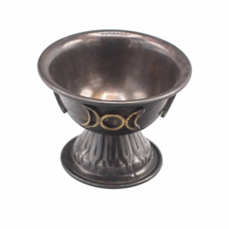 Calice rituel en cuivre antique Triple Lune 10x8cm