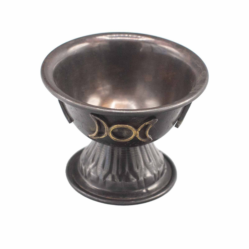 Calice rituel en cuivre antique Triple Lune 10x8cm