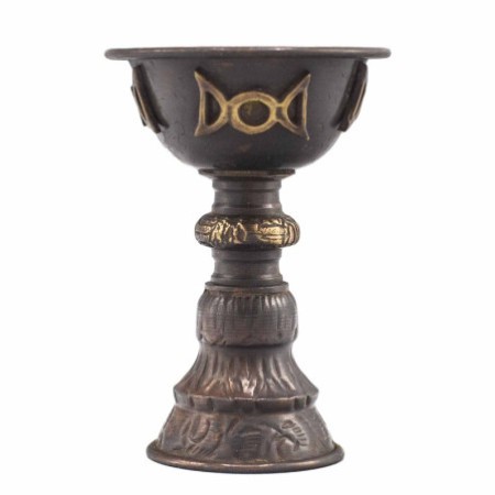 Gobelet rituel en cuivre antique avec triple lune 8x13cm