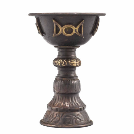 Gobelet rituel en cuivre antique avec triple lune 8x13cm