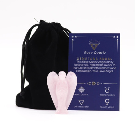 Ange en pierre précieuse sculpté à la main - Quartz rose
