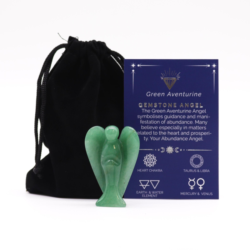 Ange en pierre précieuse sculptée à la main - Aventurine verte