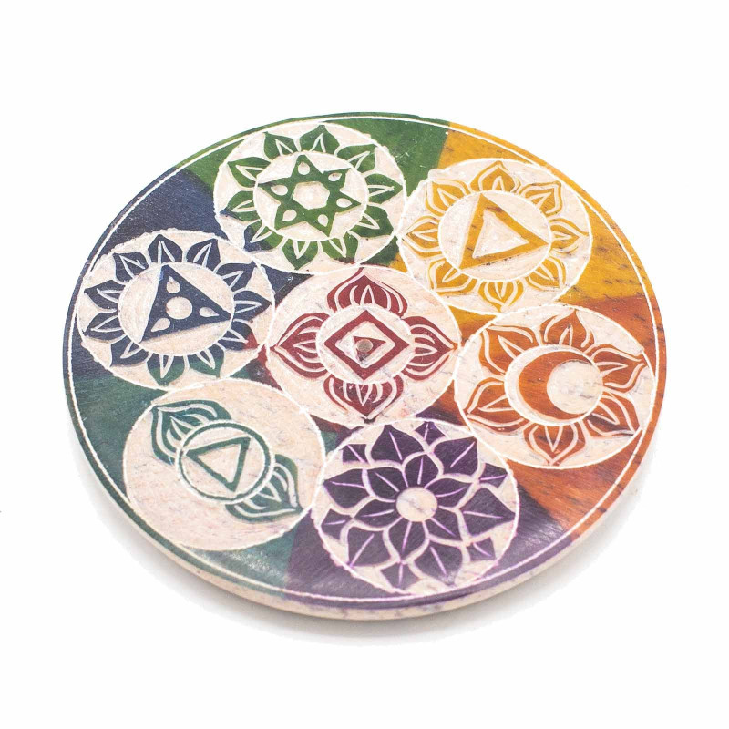 Porte-encens en pierre ollaire 10 cm - Sept chakras