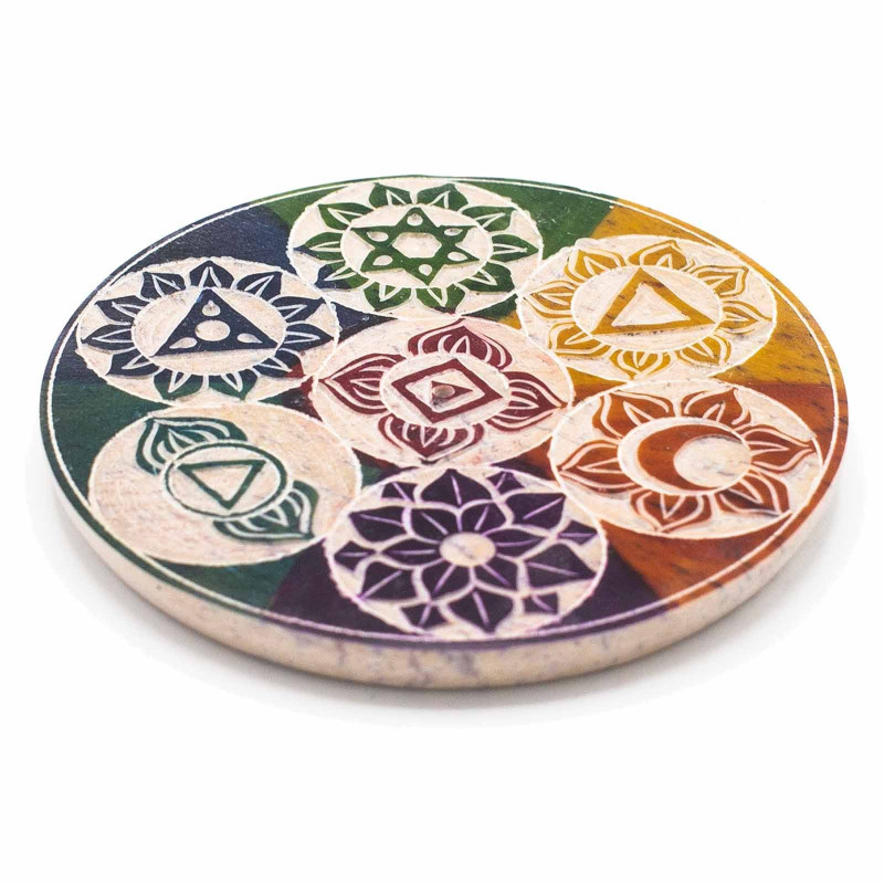 Porte-encens en pierre ollaire 10 cm - Sept chakras