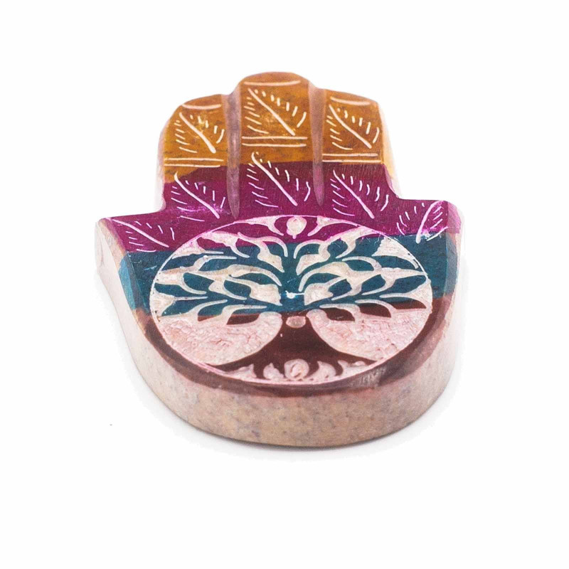 Porte-encens Hamsa en stéatite 9x6cm - Arbre de vie