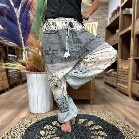 Pantalon de yoga et de festival - Imprimé High Cross Himalayan sur gris