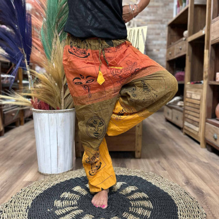 Pantalon de yoga et de festival - Imprimé High Cross Himalayan sur orange