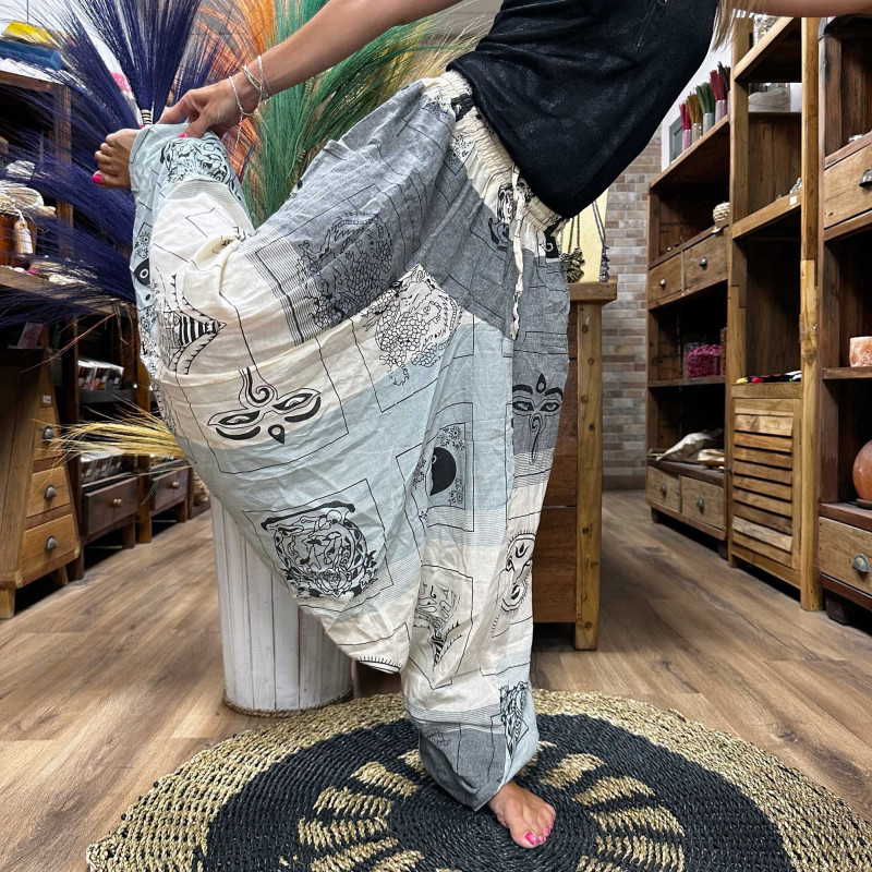Pantalon de yoga et de festival - Imprimé Aladdin Himalaya sur gris