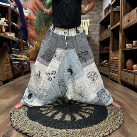 Pantalon de yoga et de festival - Imprimé Aladdin Himalaya sur gris