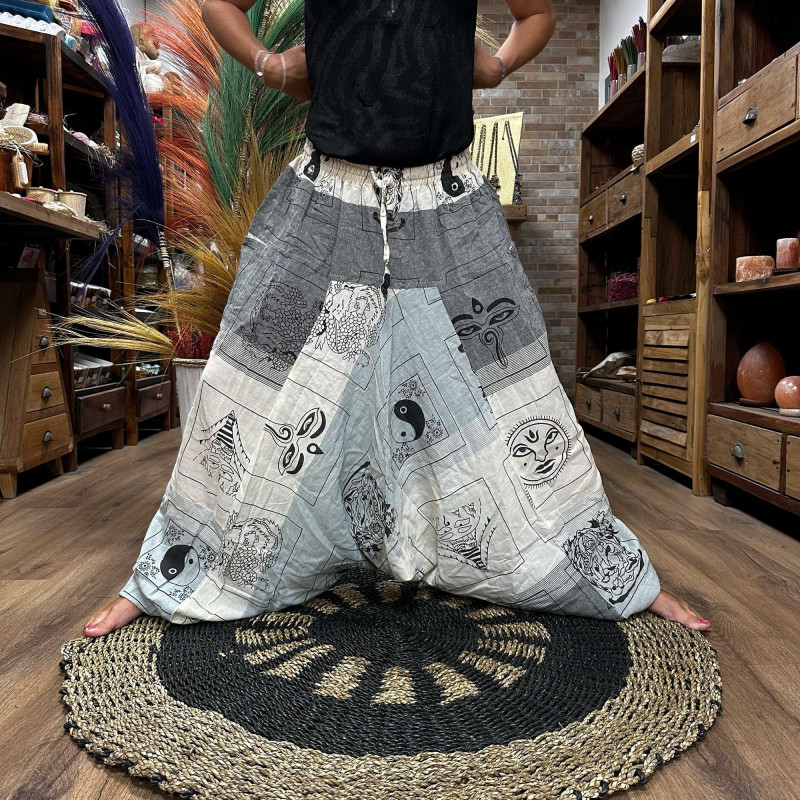 Pantalon de yoga et de festival - Imprimé Aladdin Himalaya sur gris